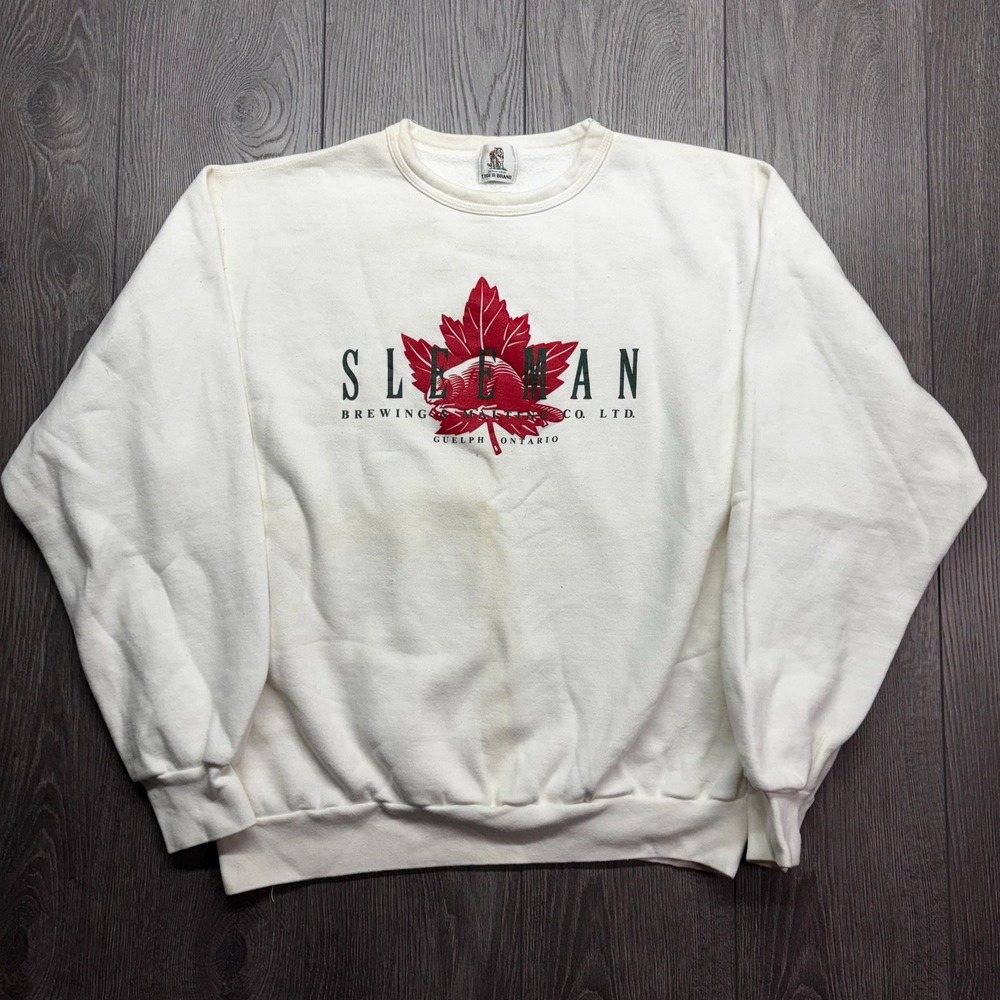 Vintage Sleeman Beer 1990s Sweatshirt Large White Beer Canada Beaver